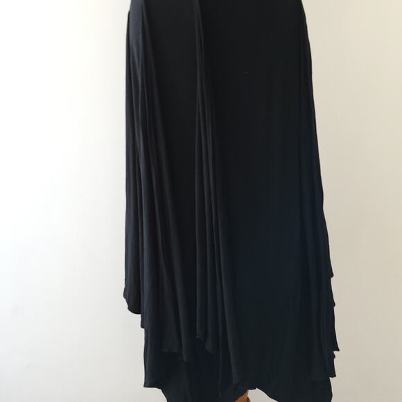 Peruvian Connection Cannes Dress Black V Neck Midi Handkerchief Hem 8 - Picture 7 of 13